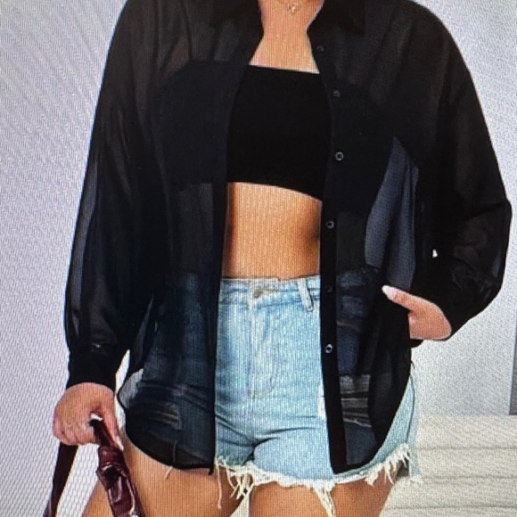 Black Sheer Butterfly Blouse 7XL - Picture 7 of 9